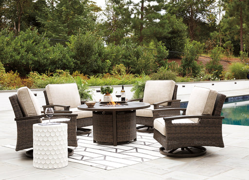 Paradise Trail Paradise Trail Fire Pit Table with 4 Nuvella Swivel Lounge Chairs - Furniture Home (Kansas City, MO)